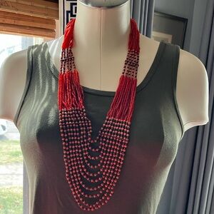 Vintage and special -Multi-Strand Red Beaded Statement Necklace
